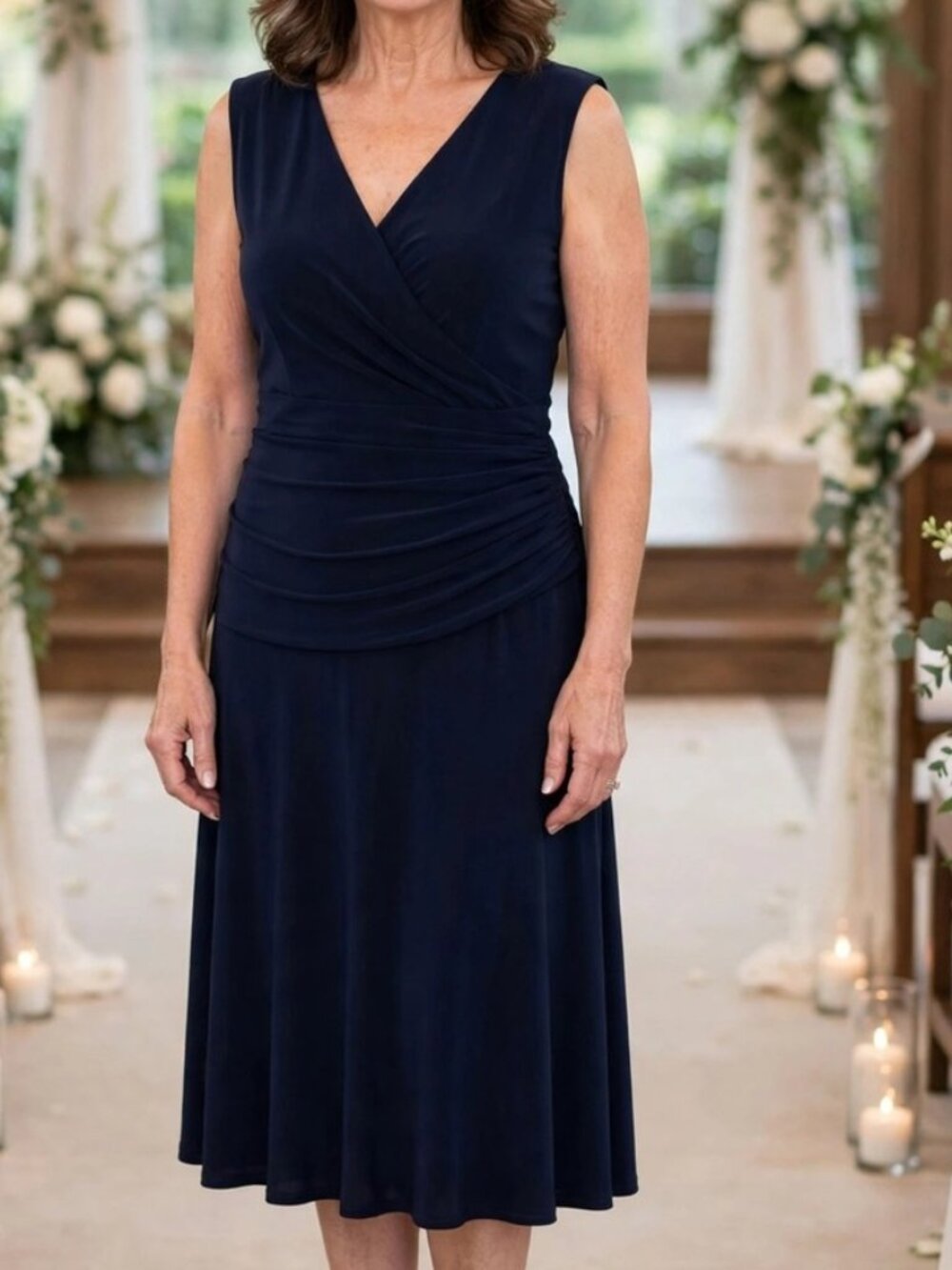 Women's Rekucci Sleeveless Navy Blue Wrap-Detail Midi Dress Size 16, Ex Cond!